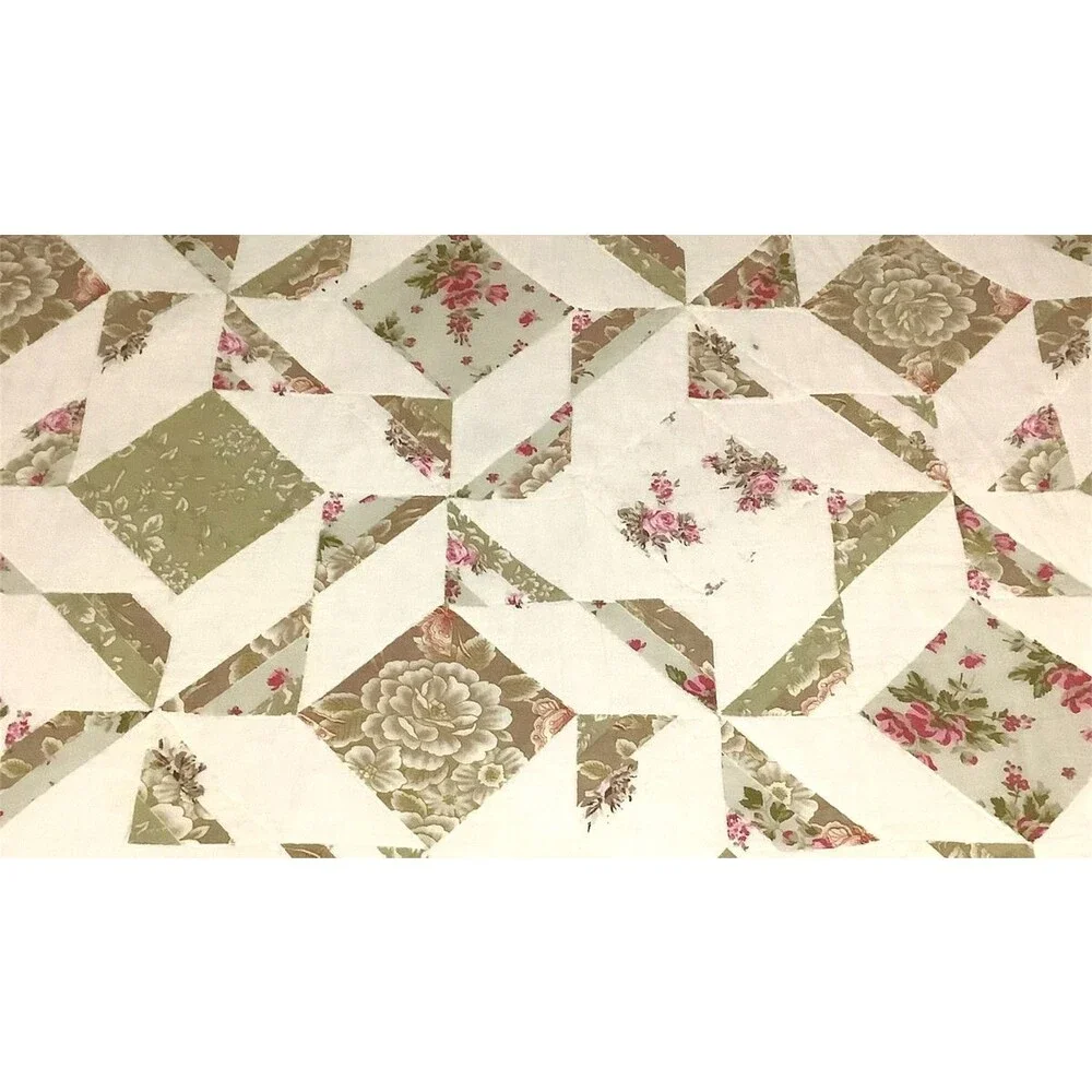 WestPoint Home King Size Patchwork Quilt Set w/ 2 Shams Green Floral Embroidered